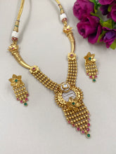 Traditional Gold Plated Short Antique Golden Hasli Necklace Set For Women